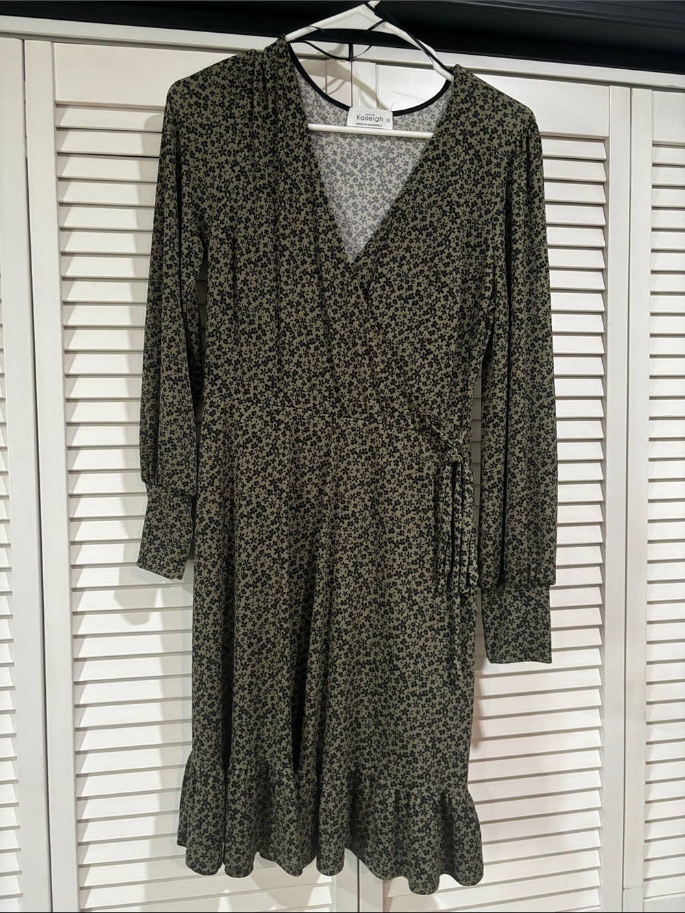 Kaileigh Olive Green Floral Wrap Long Sleeve Dress